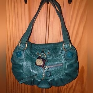 Juice Couture green leather Y2K gathered shoulder bag.